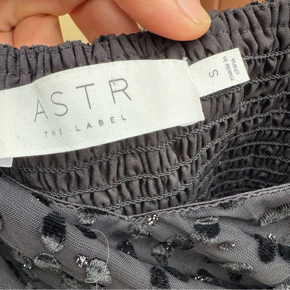 ASTR black burnout velvet asymmetrical dress polkadot puff long sleeve small - Picture 5 of 16
